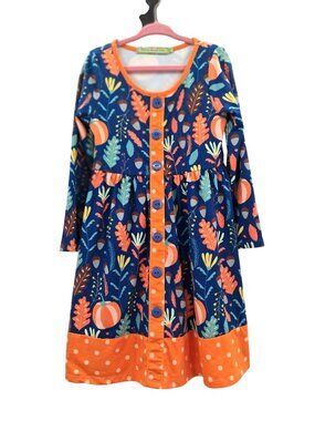 Millie Loves Lily Pumpkin & Fall Leaves Long Sleeve Dress Size 5